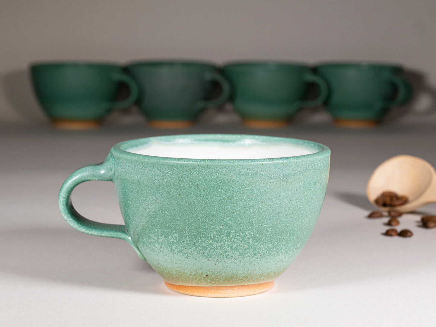 Cappuccino Cup, Latte Cup: Green/White, approximately 10 -12 oz, Stoneware