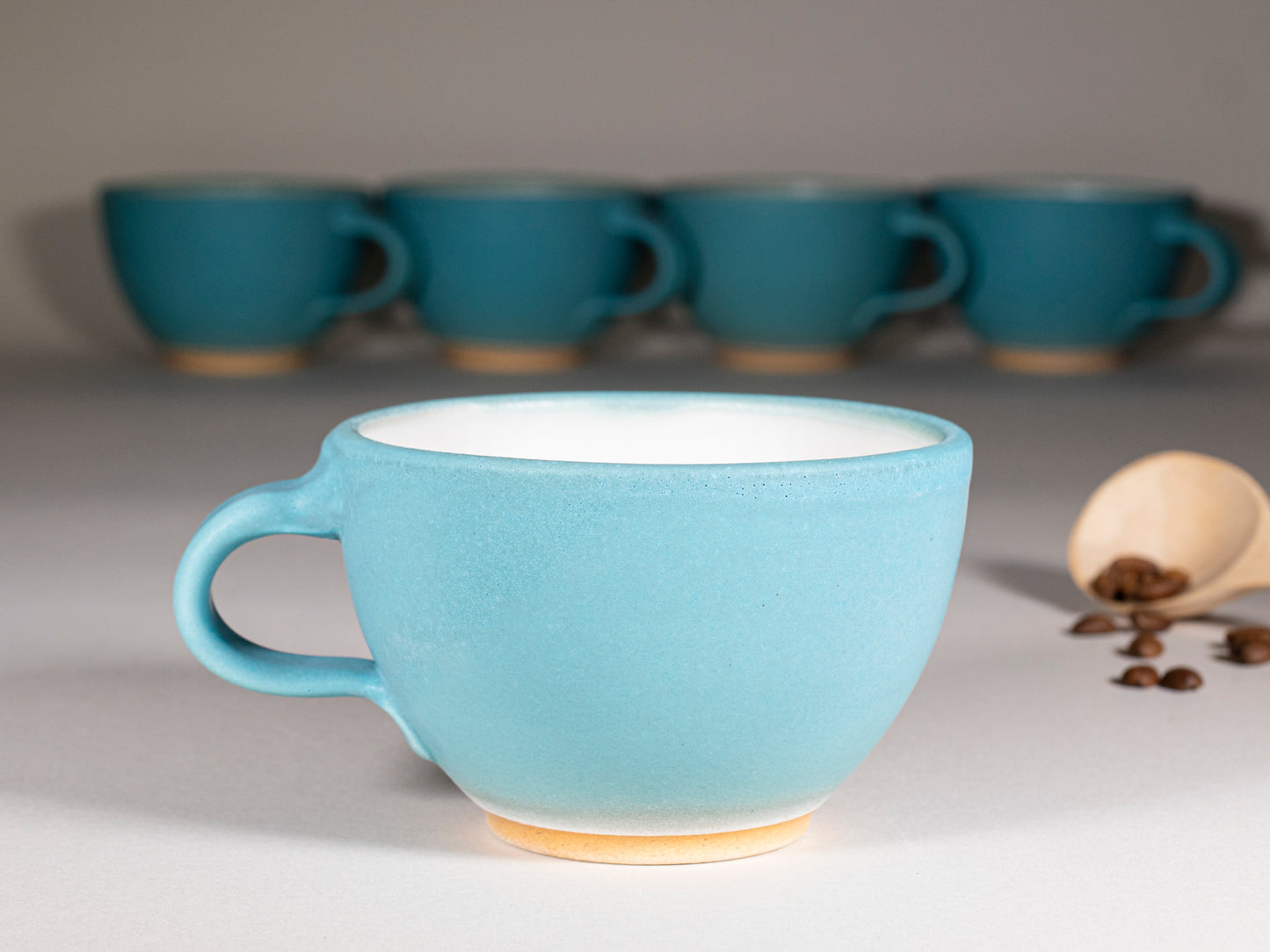 Cappuccino Cup, Latte Cup: Turquoise/White, approximately 10-12 oz, Stoneware