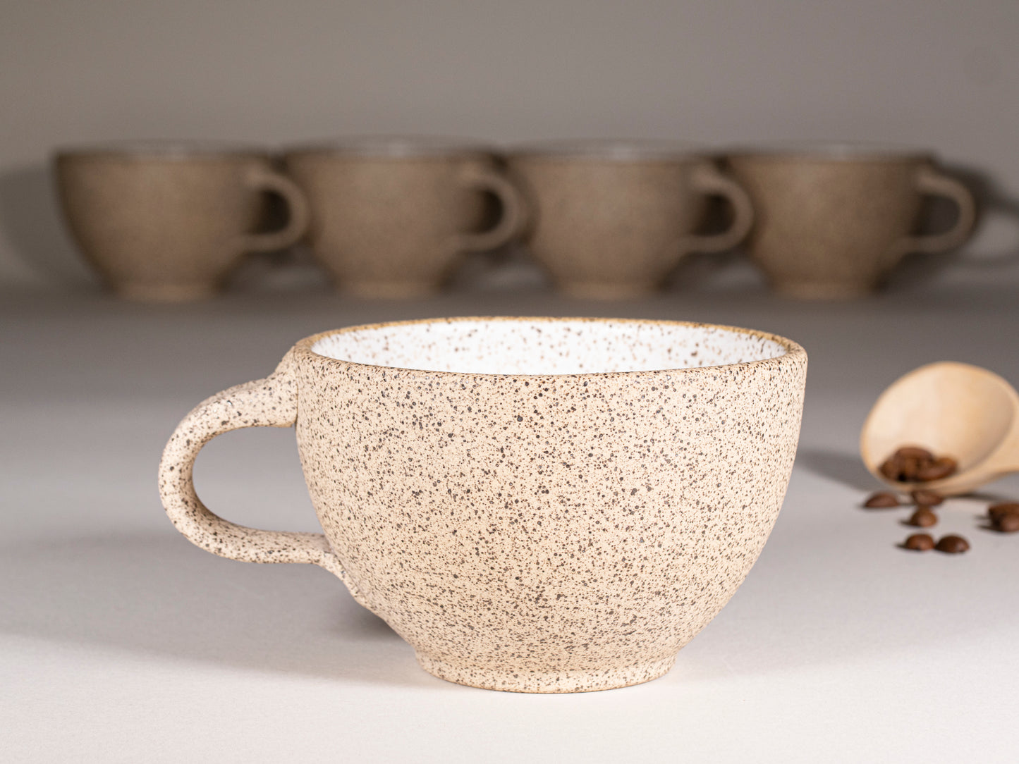 Cappuccino Cup, Latte Cup: Speckled/White, approximately 10-12 oz, Stoneware