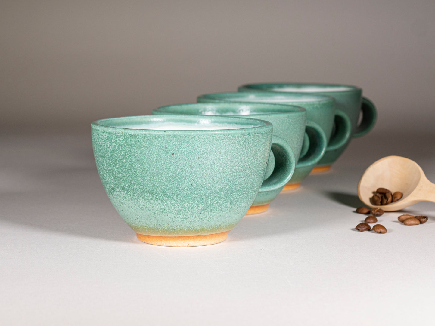 Cappuccino Cup, Latte Cup: Green/White, approximately 10 -12 oz, Stoneware