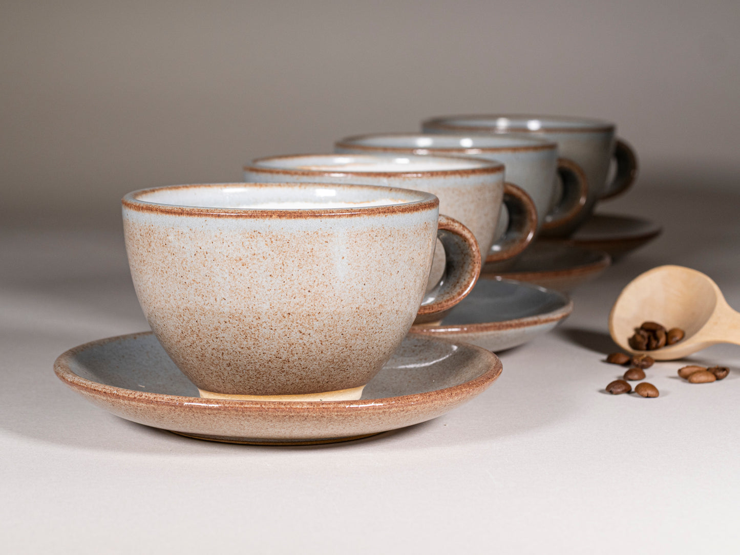 Cappuccino Cup, Latte Cup: Brown-Blue/White, approximately 10-12 oz, Stoneware