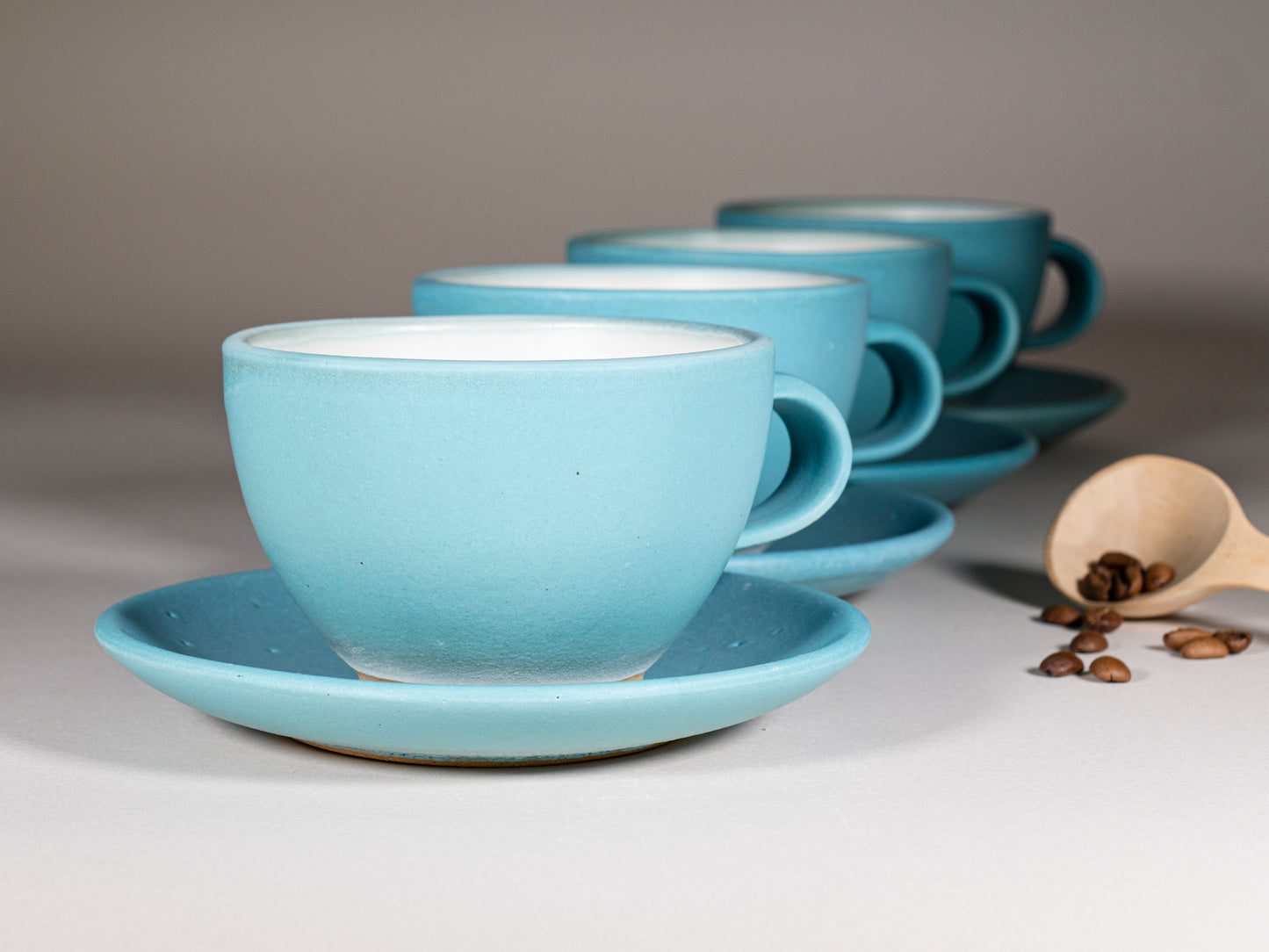 Cappuccino Cup, Latte Cup: Turquoise/White, approximately 10-12 oz, Stoneware