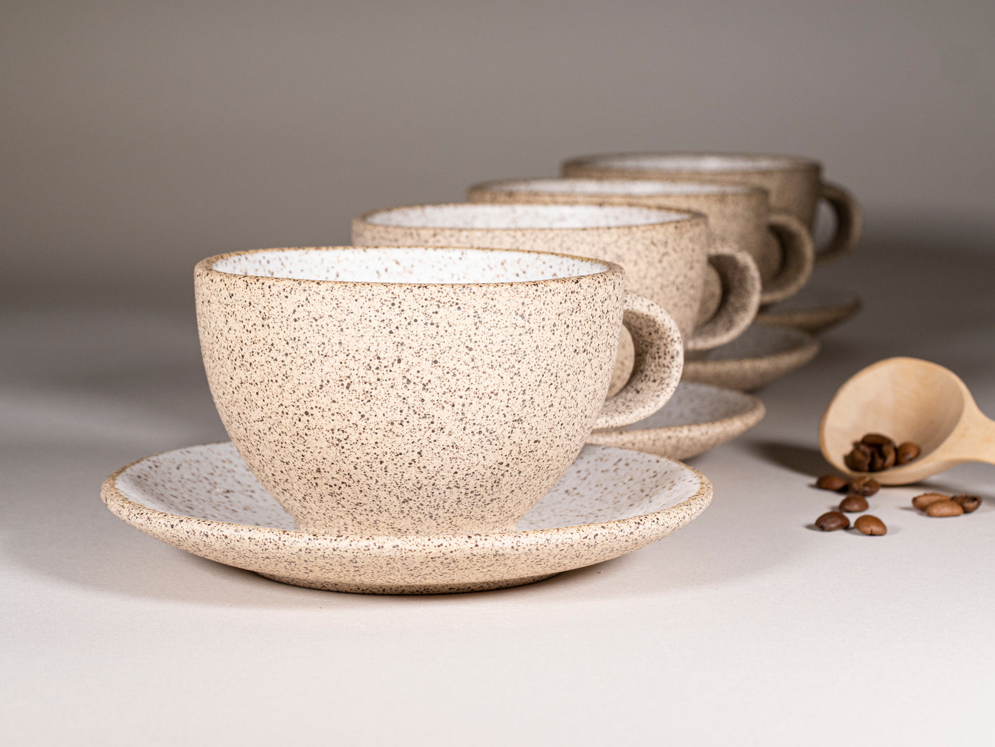 Cappuccino Cup, Latte Cup: Speckled/White, approximately 10-12 oz, Stoneware