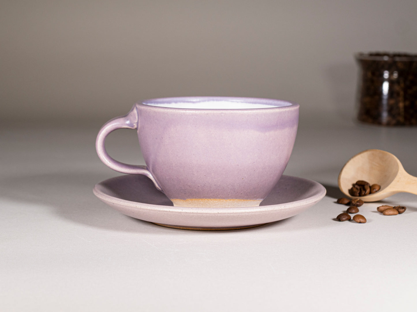 Cappuccino Cup, Latte Cup: Purple/White, approximately 10 -12 oz, Stoneware