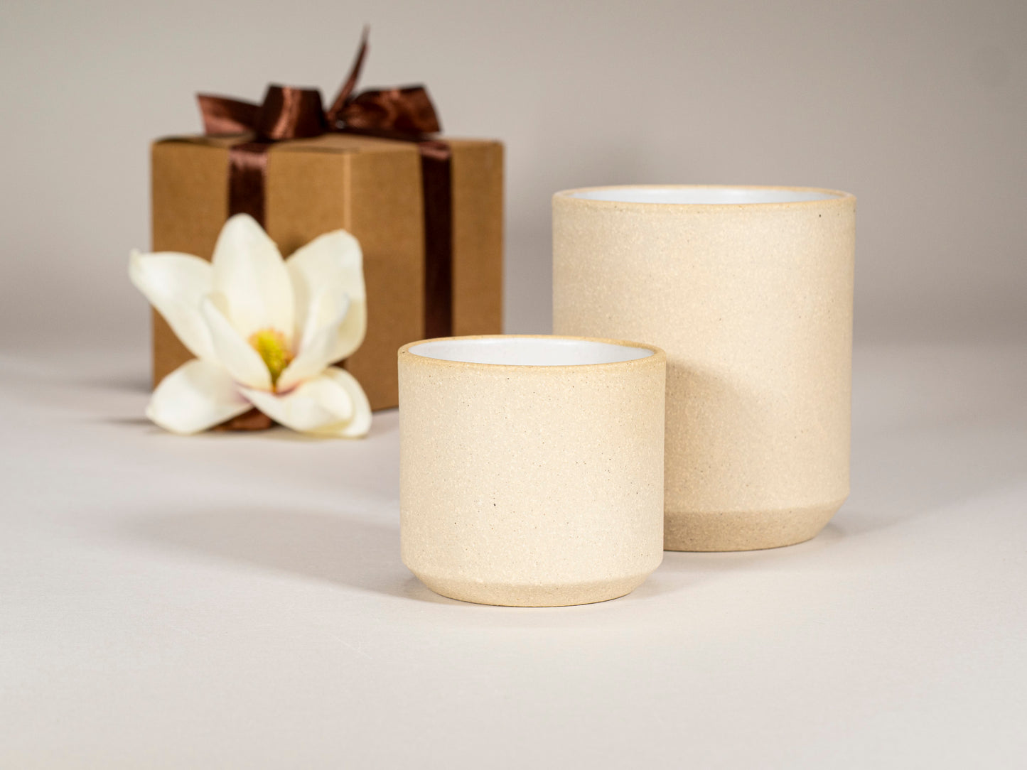 Gift Set: 14 oz cup and 5.5 oz cup in Sandy White Stoneware