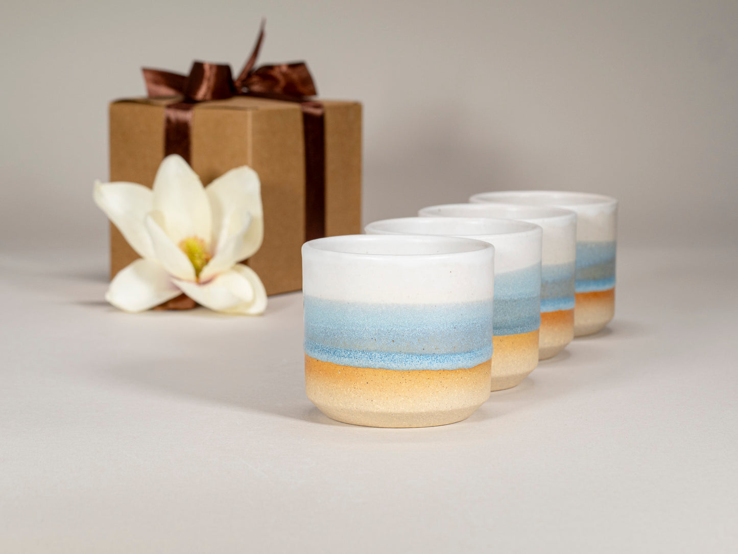 Gift Set: 14 oz cup and 5.5 oz cup in Ice Blue White Stoneware