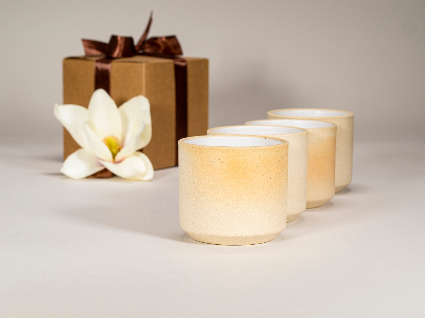 Gift Set: 14 oz cup and 5.5 oz cup in Sandy White Stoneware