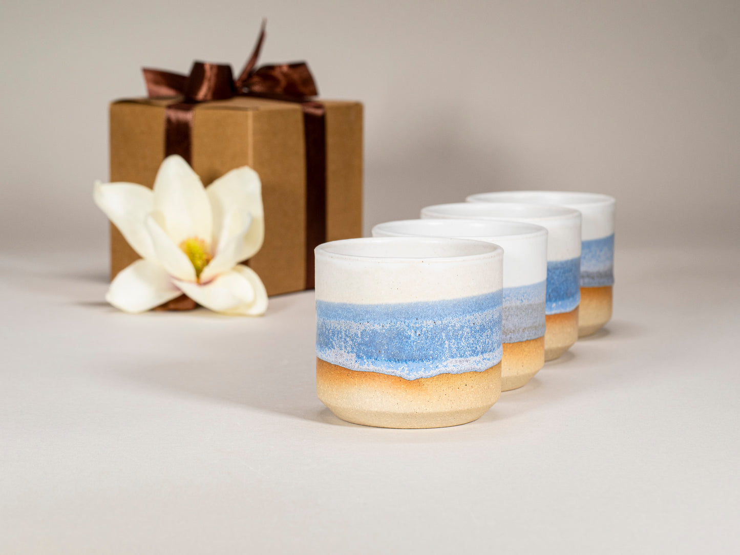 Gift Set: 14 oz cup and 5.5 oz cup in Blue Purple White Stoneware Handmade