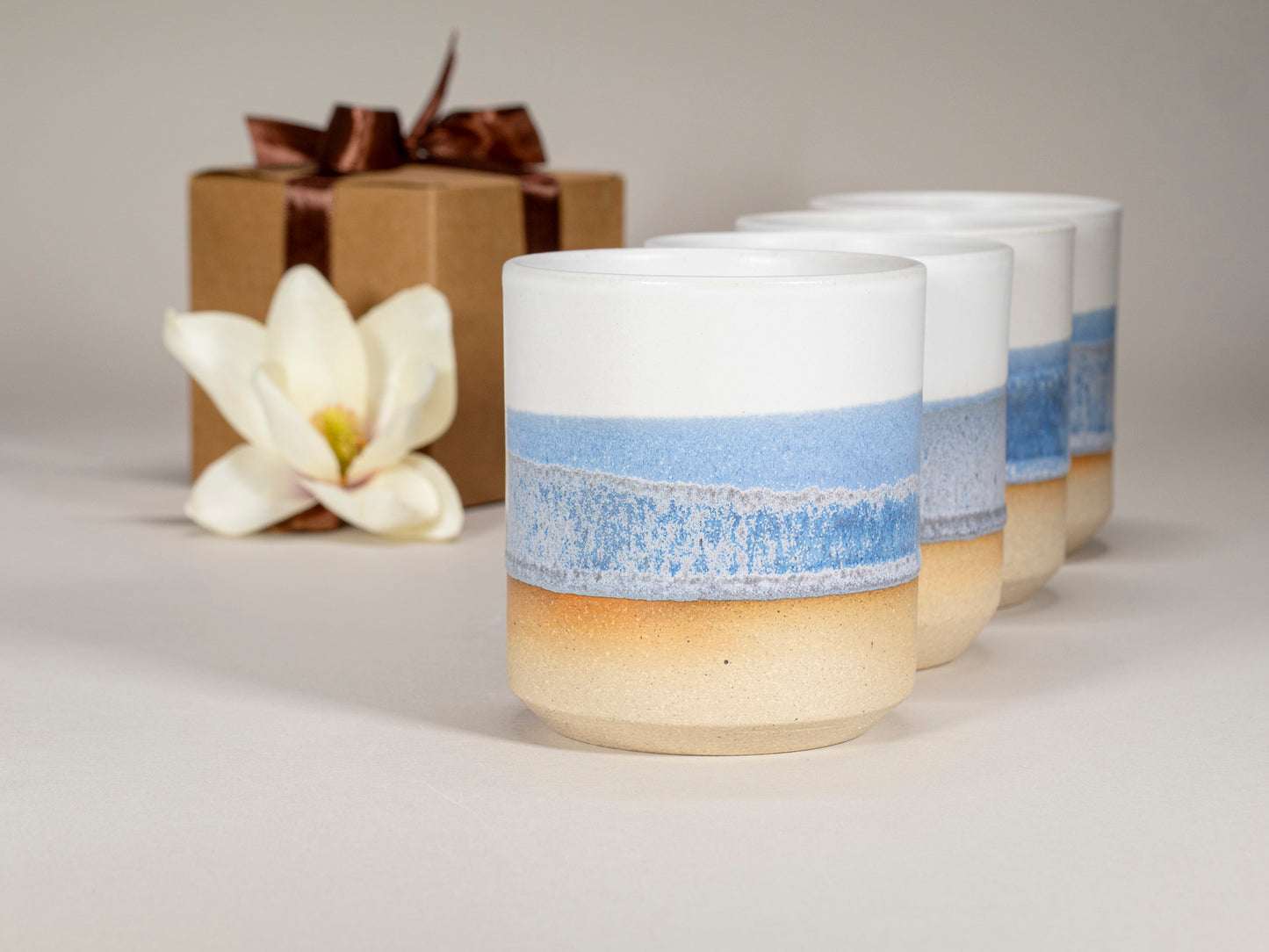 Gift Set: 14 oz cup and 5.5 oz cup in Blue Purple White Stoneware Handmade