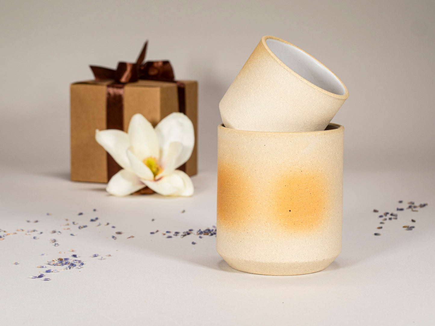 Gift Set: 14 oz cup and 5.5 oz cup in Sandy White Stoneware