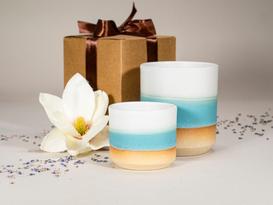 Gift Set: 14 oz cup and 5.5 oz cup in Turquoise White Stoneware