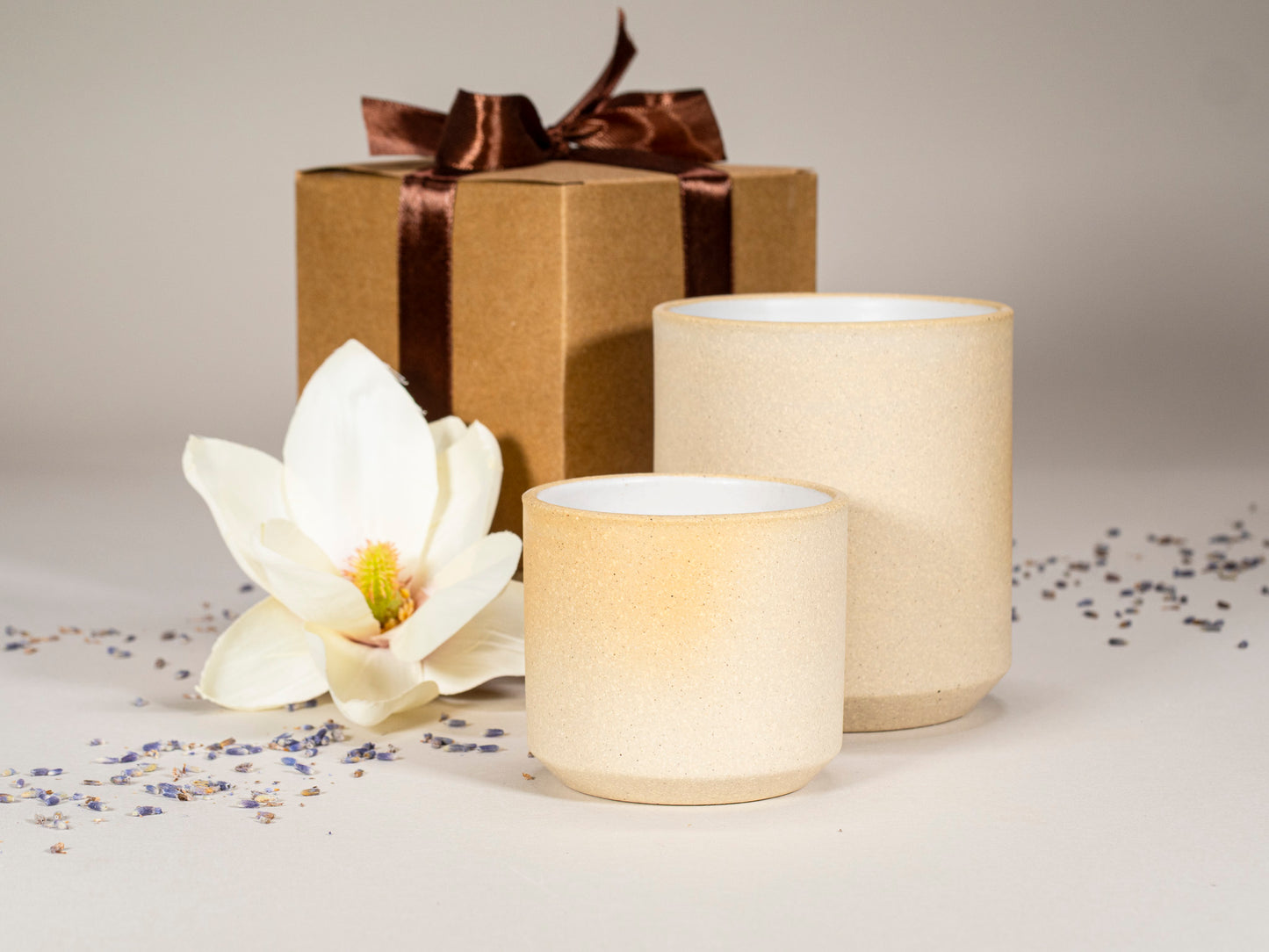Gift Set: 14 oz cup and 5.5 oz cup in Sandy White Stoneware