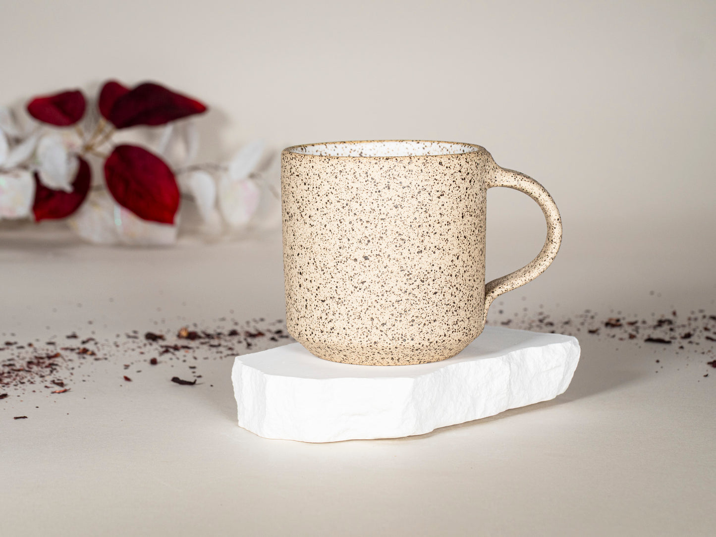 Small Ceramic Coffee Tea Mug Speckled White 8-10 oz Stoneware