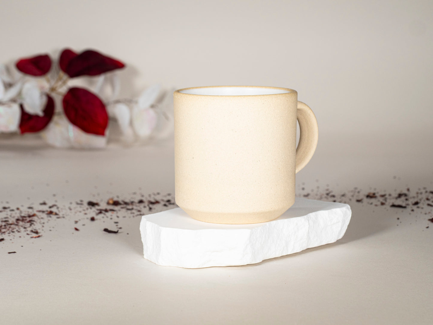 Small Ceramic Coffee Tea Mug Sandy White 8-10 oz Stoneware