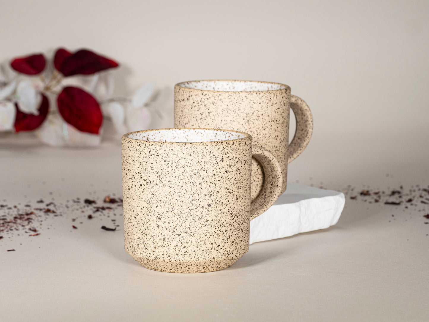 Small Ceramic Coffee Tea Mug Speckled White 8-10 oz Stoneware