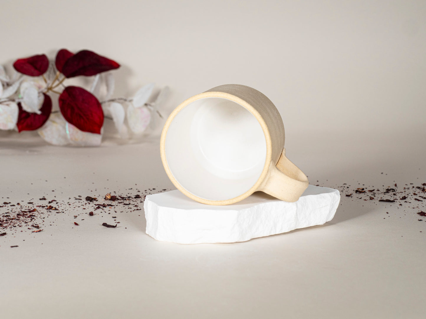 Small Ceramic Coffee Tea Mug Sandy White 8-10 oz Stoneware