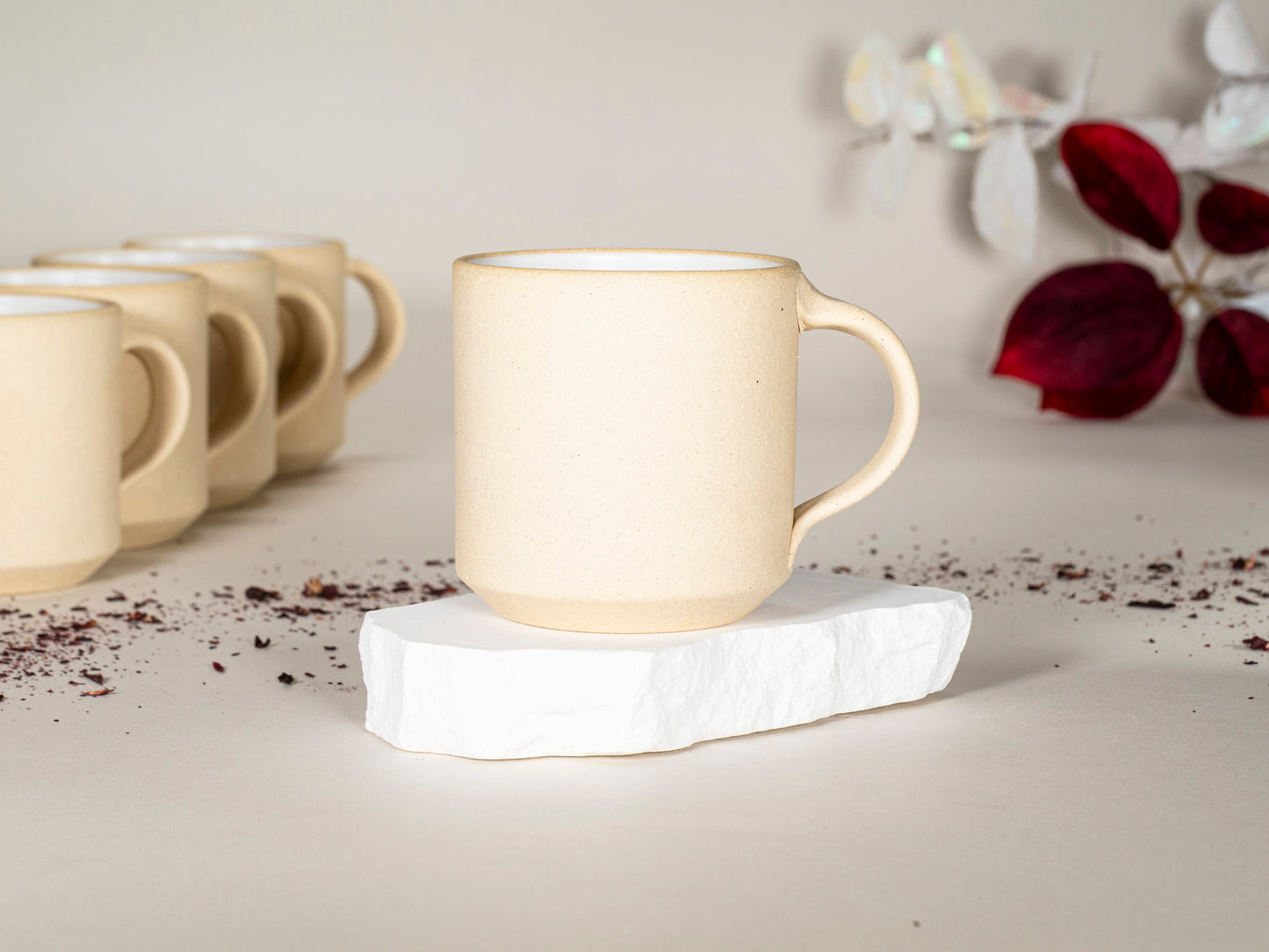 Small Ceramic Coffee Tea Mug Sandy White 8-10 oz Stoneware