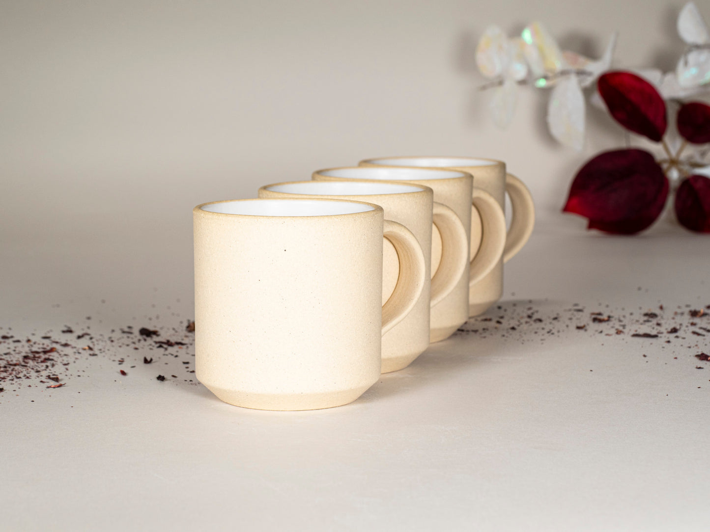 Small Ceramic Coffee Tea Mug Sandy White 8-10 oz Stoneware