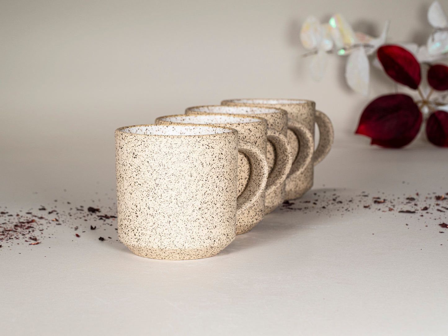 Small Ceramic Coffee Tea Mug Speckled White 8-10 oz Stoneware