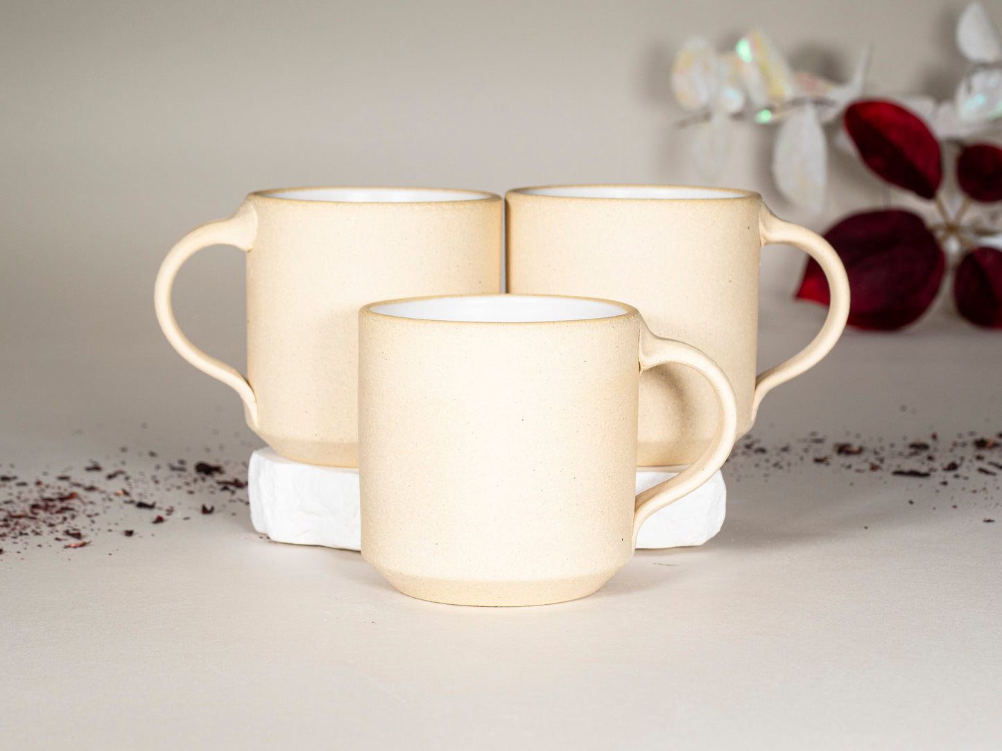 Small Ceramic Coffee Tea Mug Sandy White 8-10 oz Stoneware