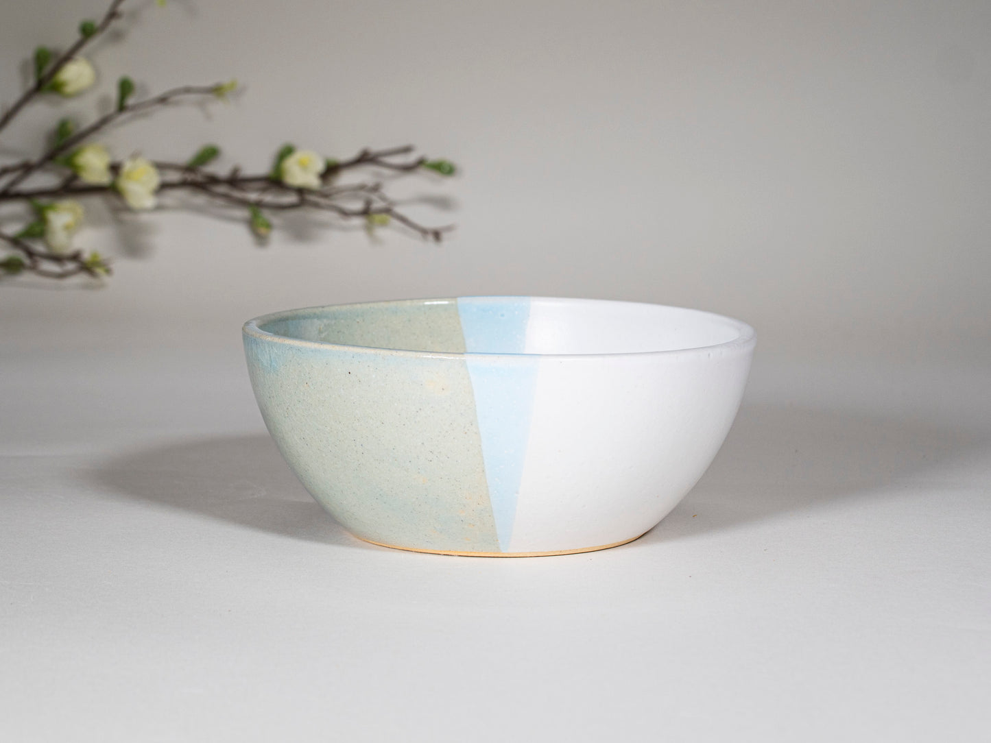 Breakfast Salad Soup Bowl Light Blue White Stoneware Handmade