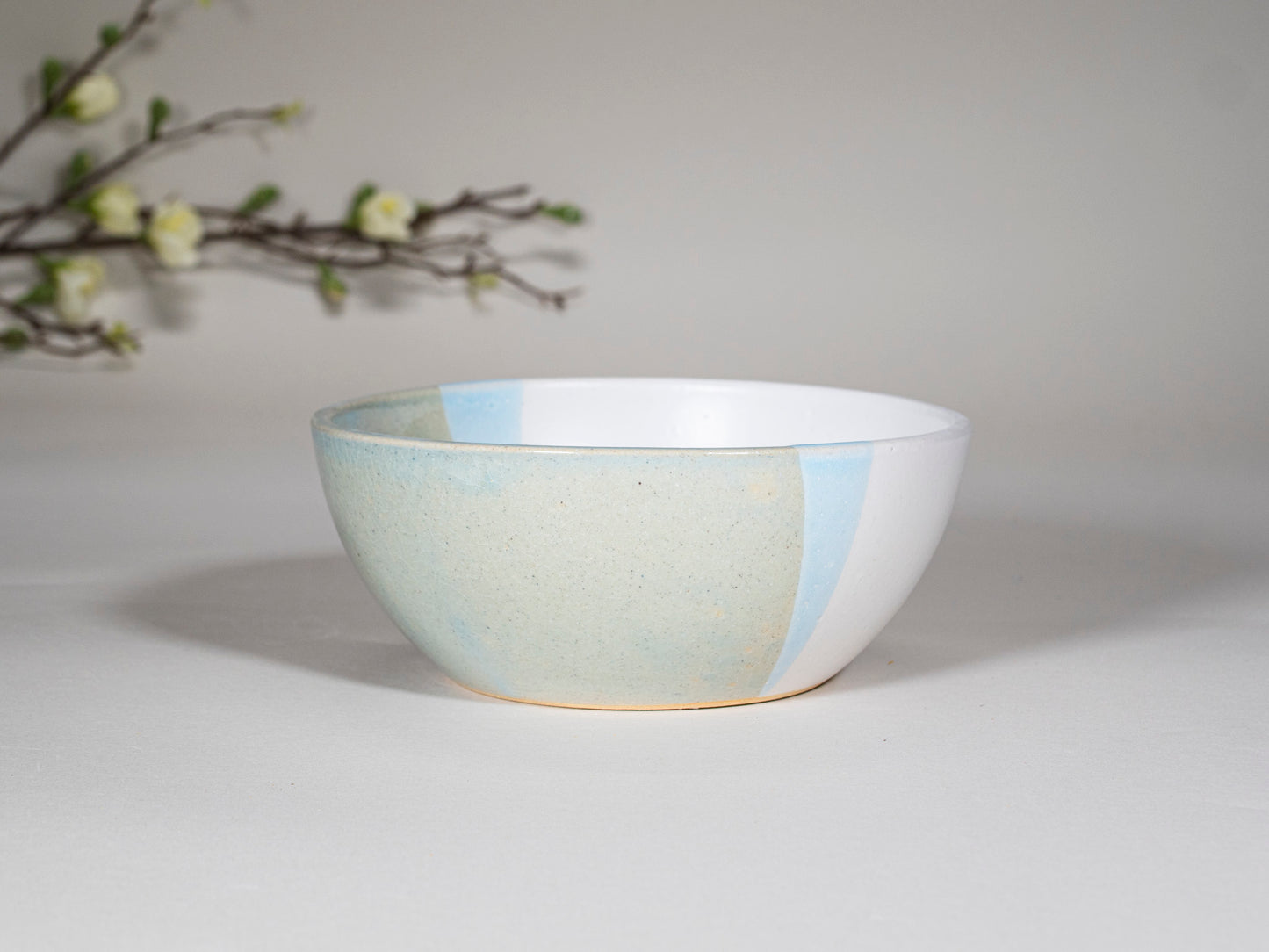 Breakfast Salad Soup Bowl Light Blue White Stoneware Handmade