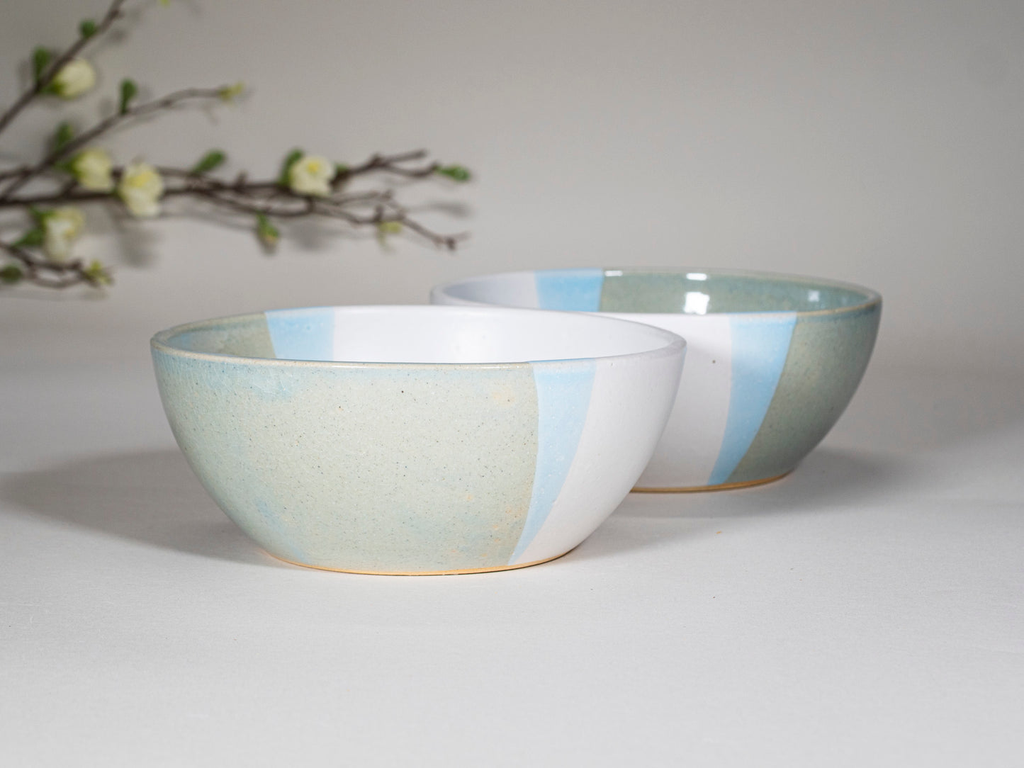 Breakfast Salad Soup Bowl Light Blue White Stoneware Handmade