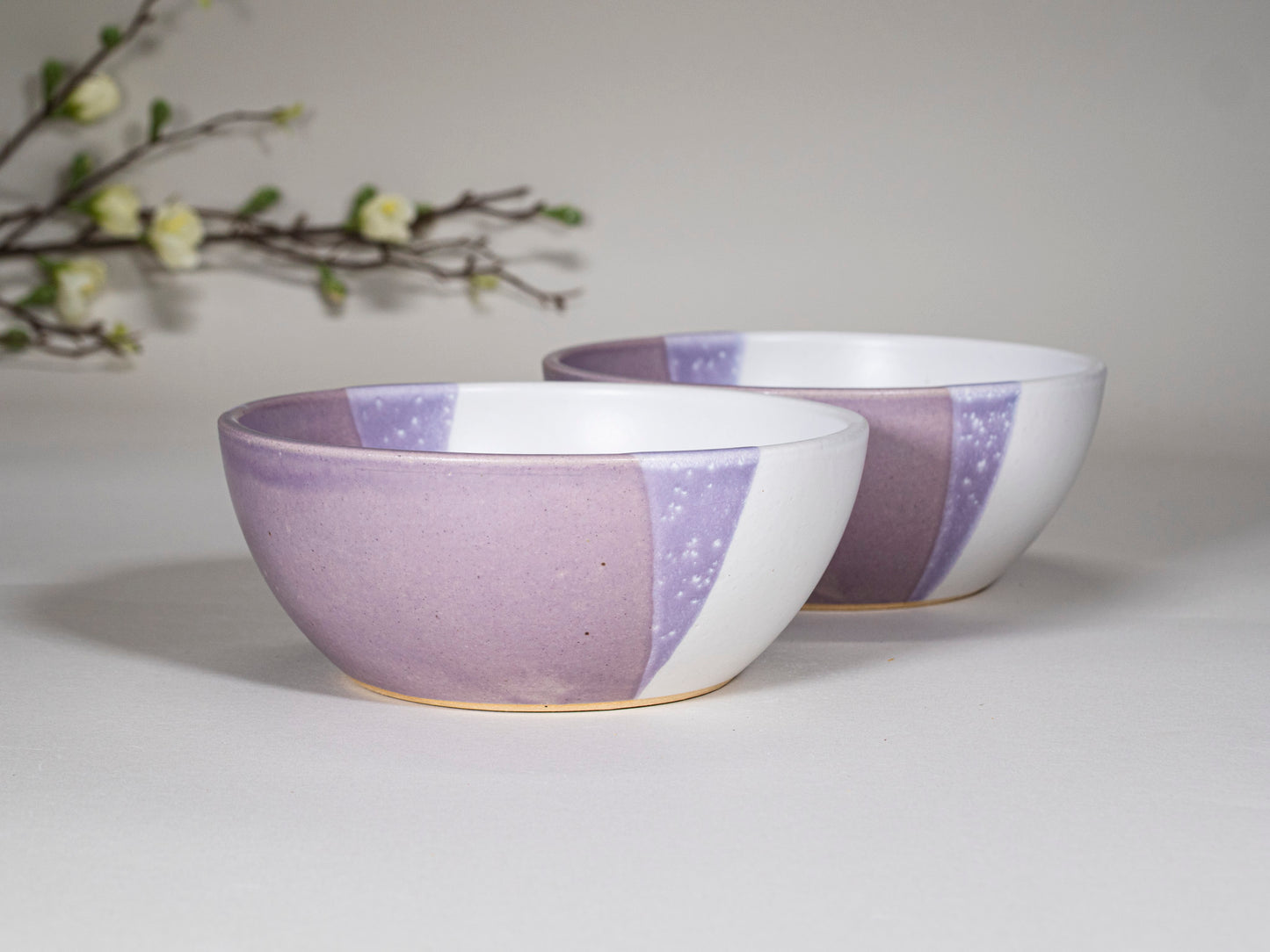 Breakfast Salad Soup Bowl Purple White Stoneware Handmade