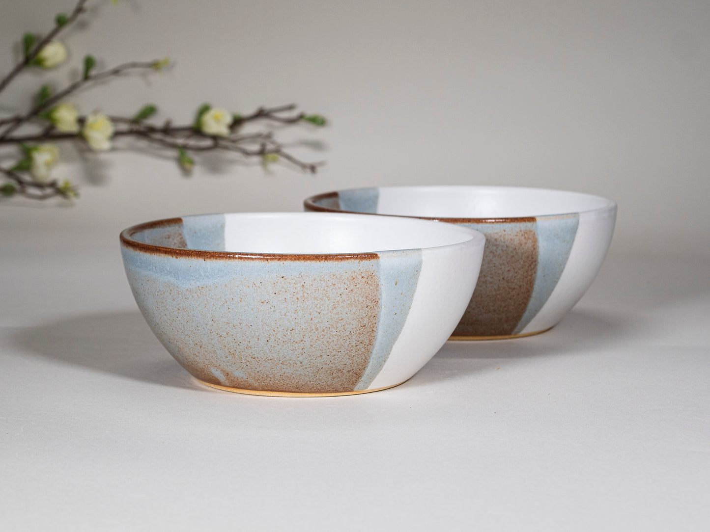 Breakfast Salad Soup Bowl Brown Blue White Stoneware Handmade