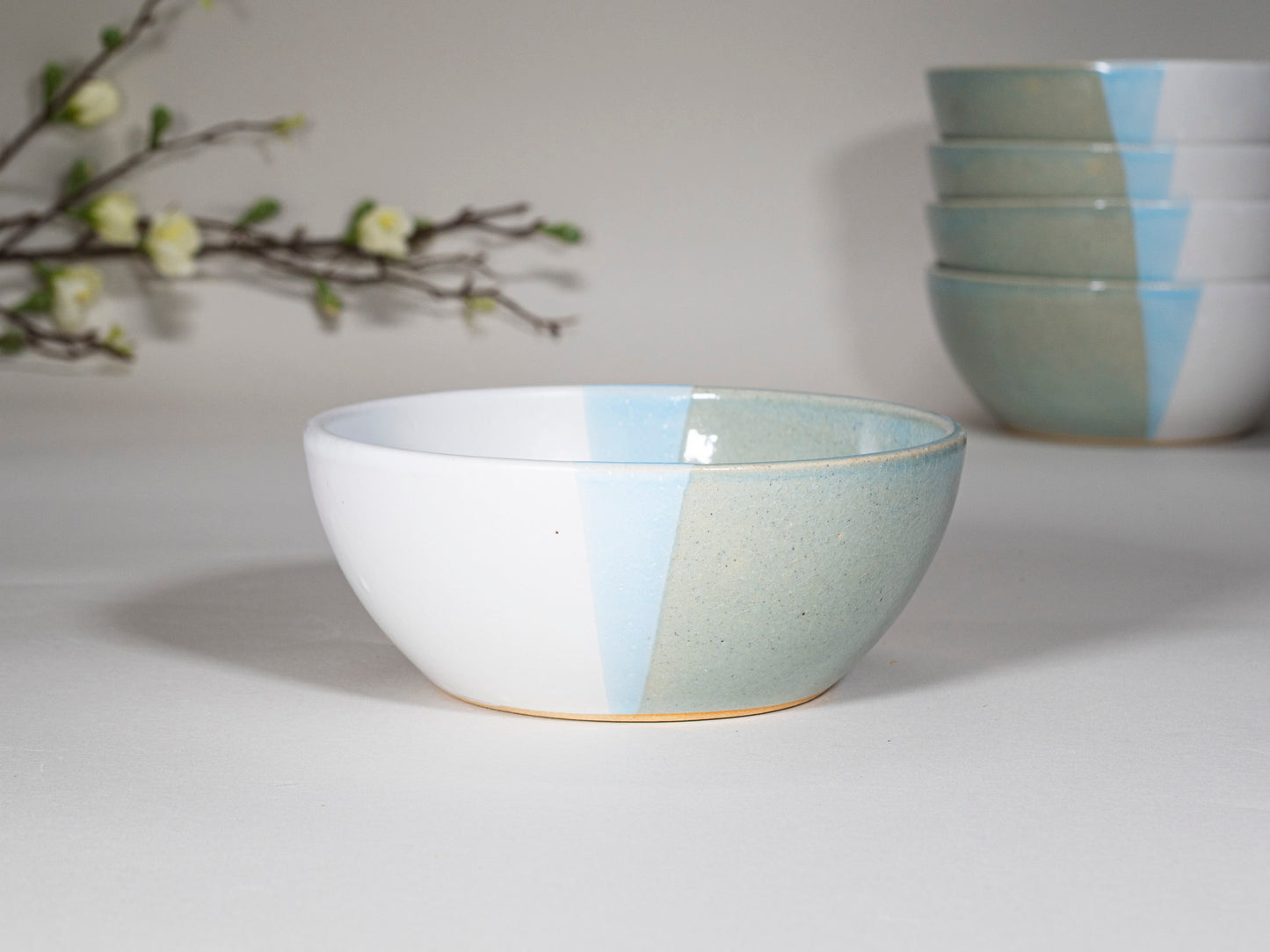 Breakfast Salad Soup Bowl Light Blue White Stoneware Handmade