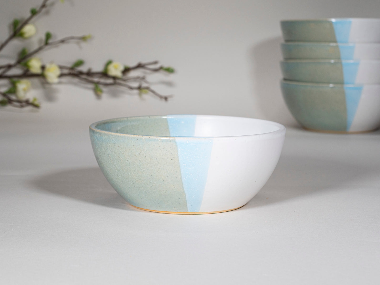 Breakfast Salad Soup Bowl Light Blue White Stoneware Handmade