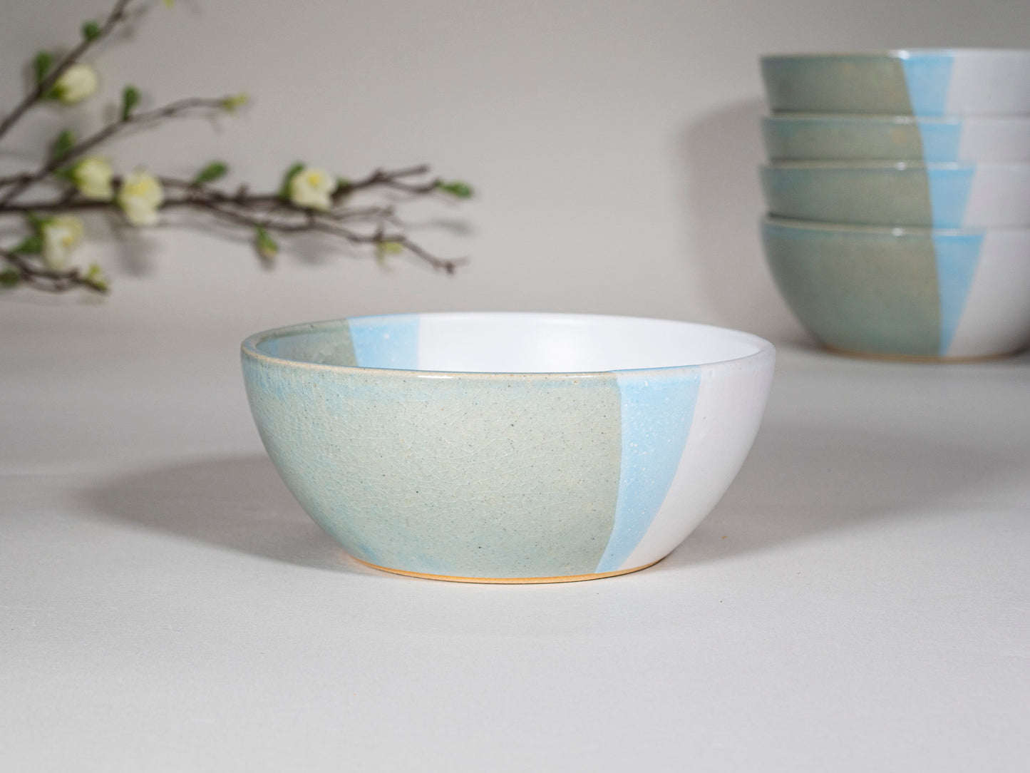Breakfast Salad Soup Bowl Light Blue White Stoneware Handmade