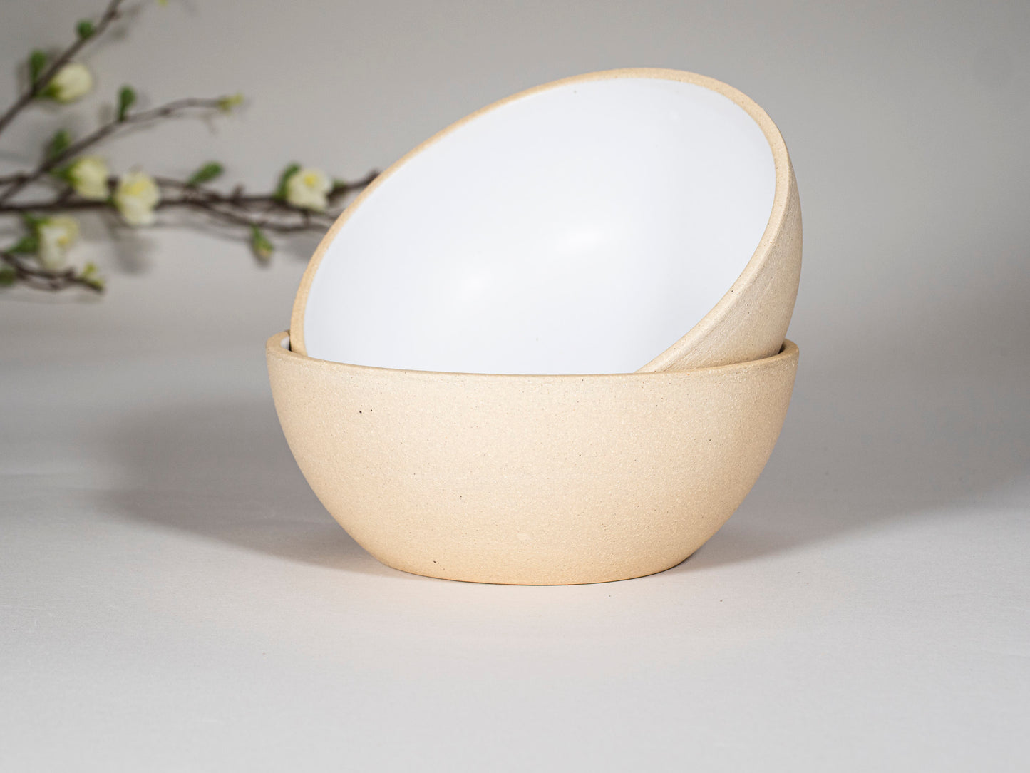 Breakfast Salad Soup Bowl White/Sandy Stoneware Handmade