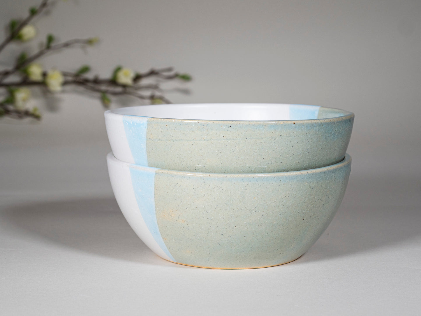 Breakfast Salad Soup Bowl Light Blue White Stoneware Handmade
