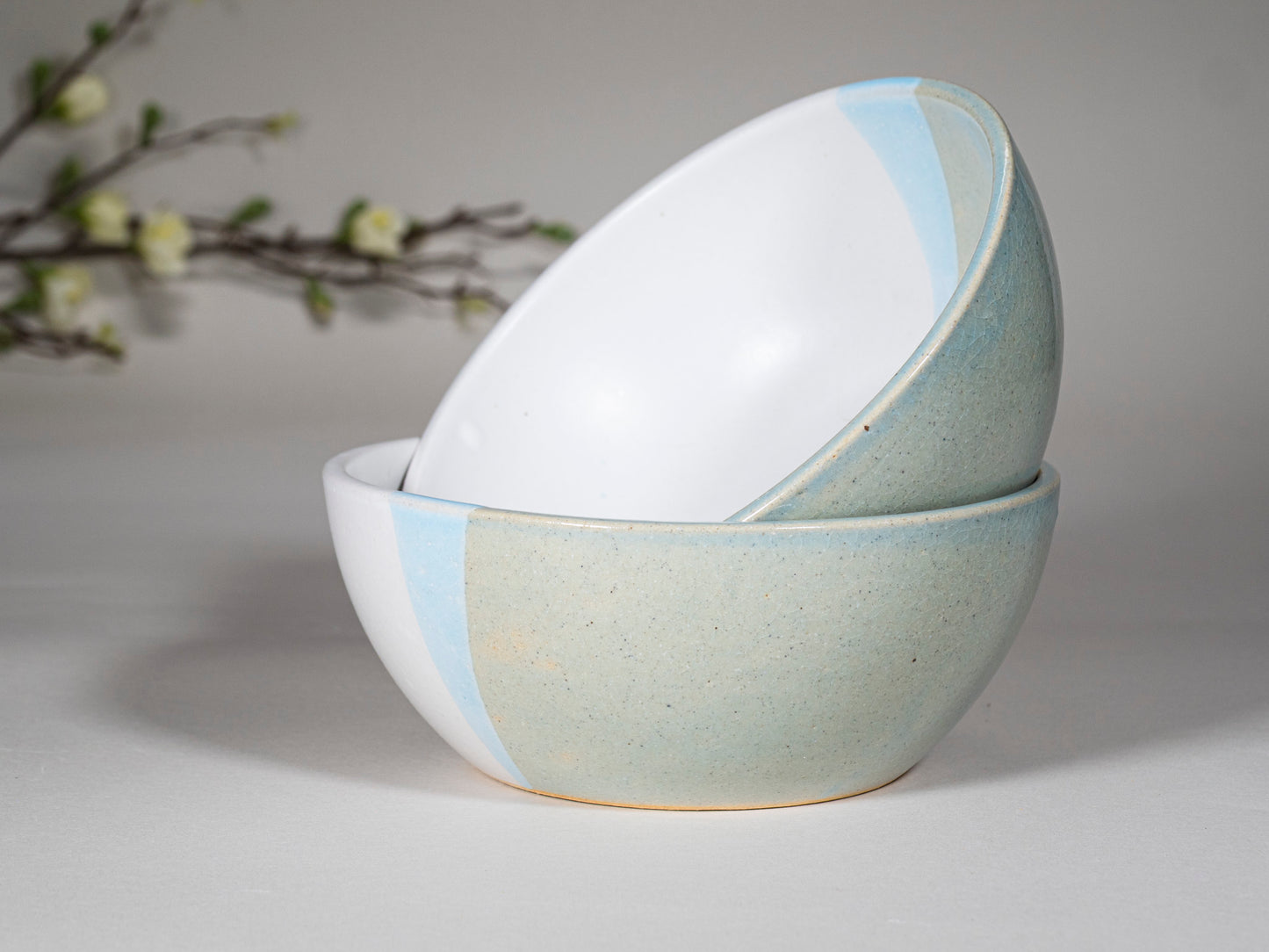 Breakfast Salad Soup Bowl Light Blue White Stoneware Handmade