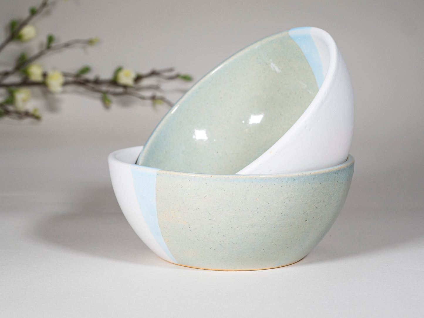 Breakfast Salad Soup Bowl Light Blue White Stoneware Handmade