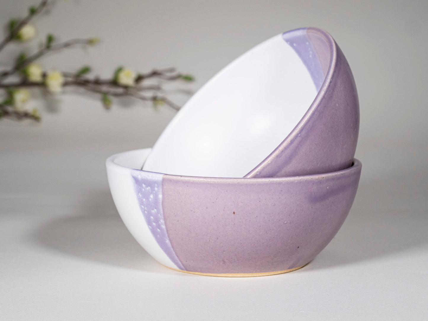 Breakfast Salad Soup Bowl Purple White Stoneware Handmade