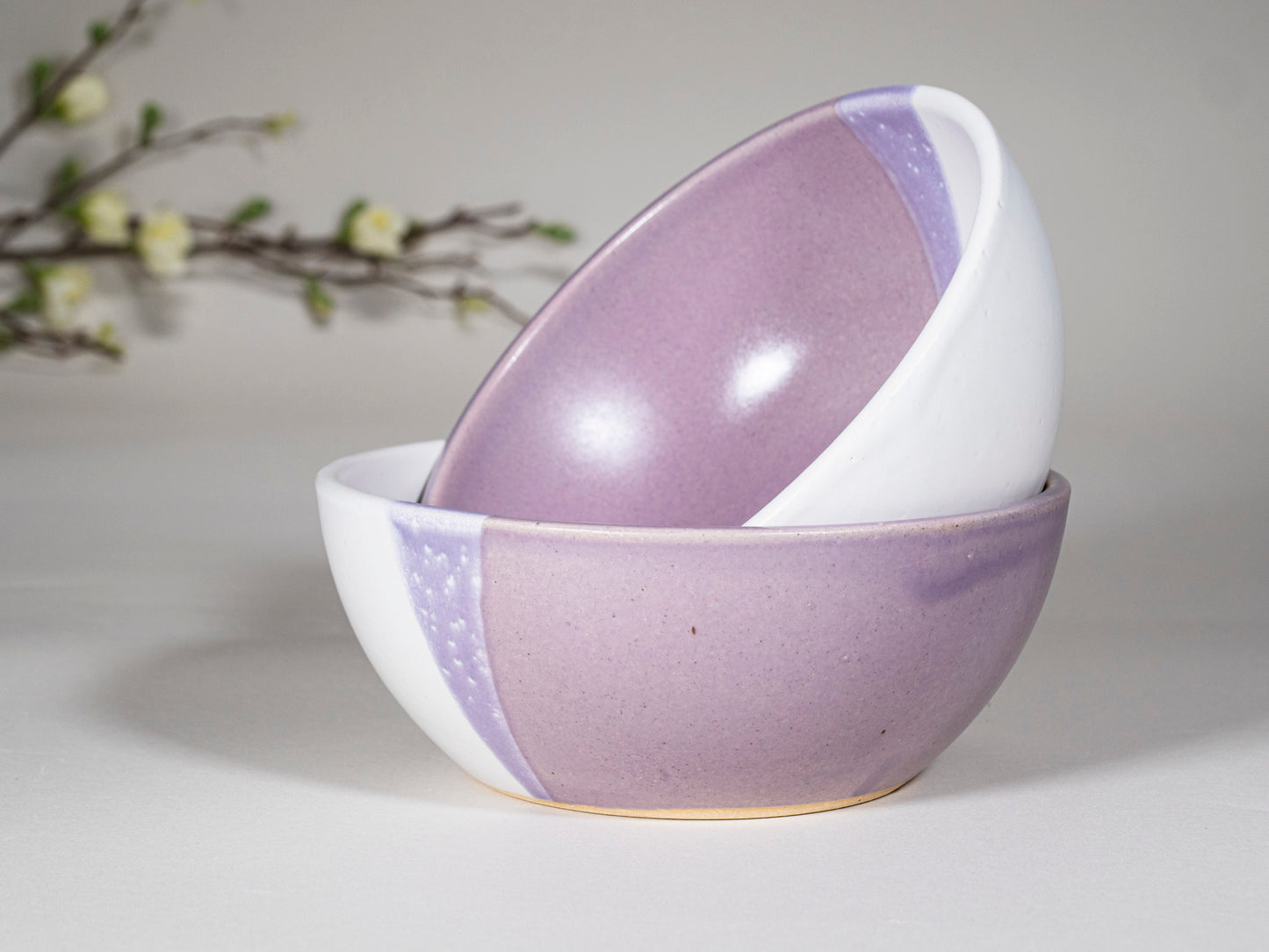 Breakfast Salad Soup Bowl Purple White Stoneware Handmade