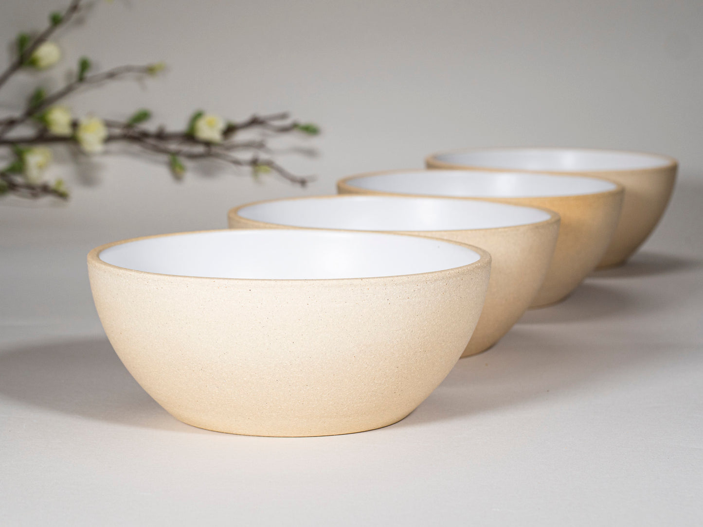 Breakfast Salad Soup Bowl White/Sandy Stoneware Handmade