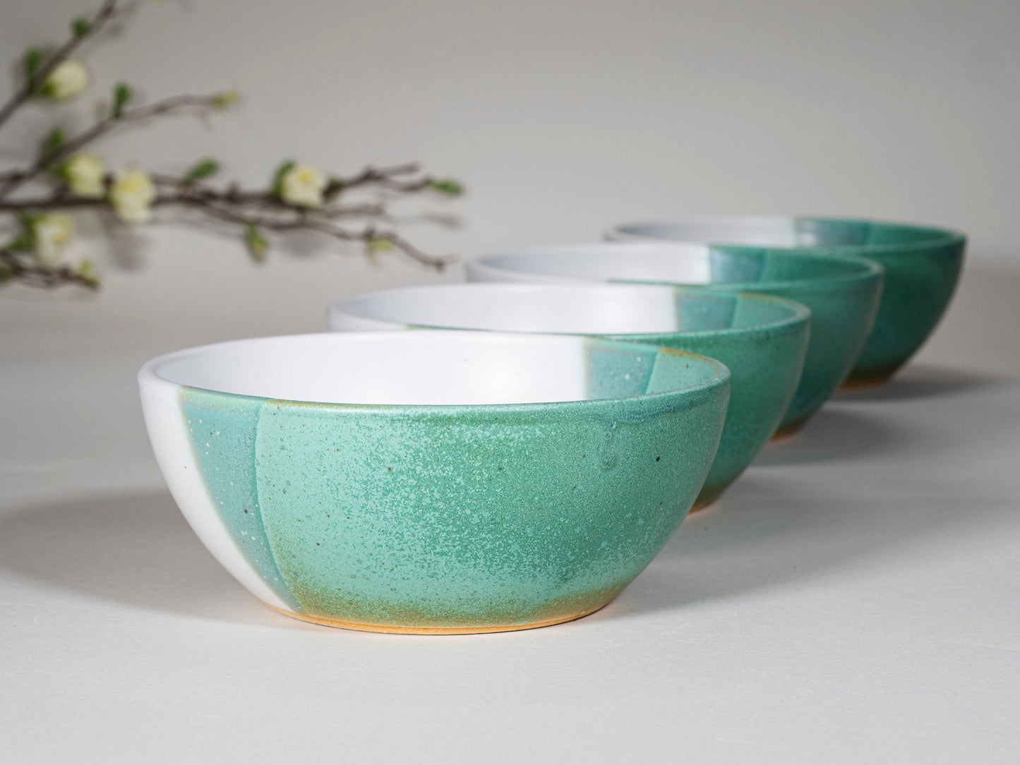 Breakfast Salad Soup Bowl Green White Stoneware Handmade