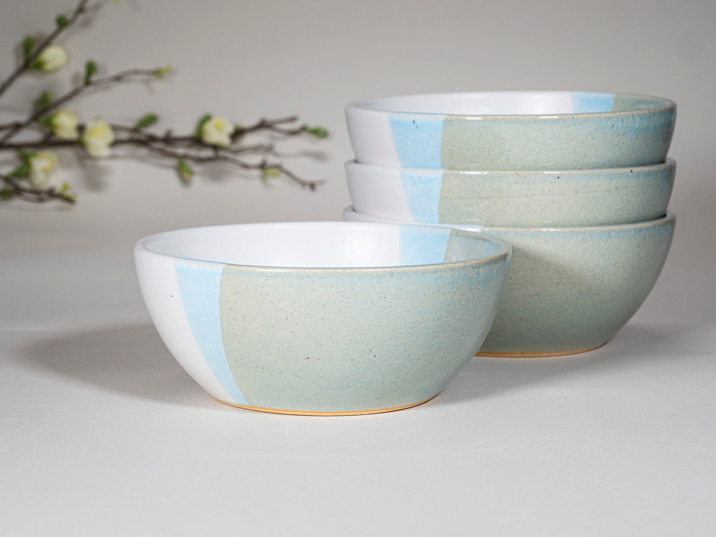 Breakfast Salad Soup Bowl Light Blue White Stoneware Handmade