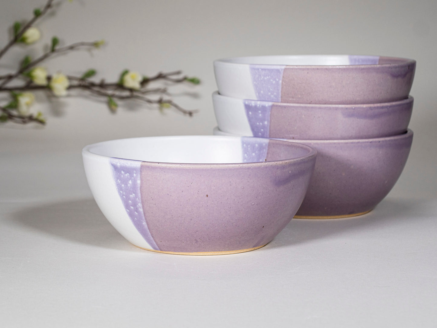 Breakfast Salad Soup Bowl Purple White Stoneware Handmade