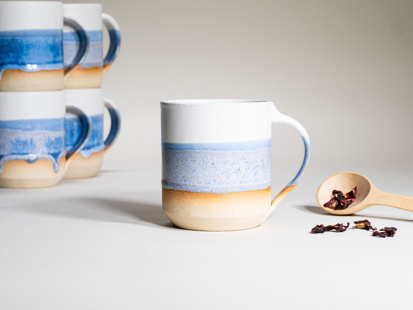 Ceramic Coffee Tea Mug with Handle Blue-Purple White 14 oz Stoneware