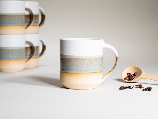 Ceramic Coffee Tea Mug with Handle Brown-Blue White 14 oz Stoneware