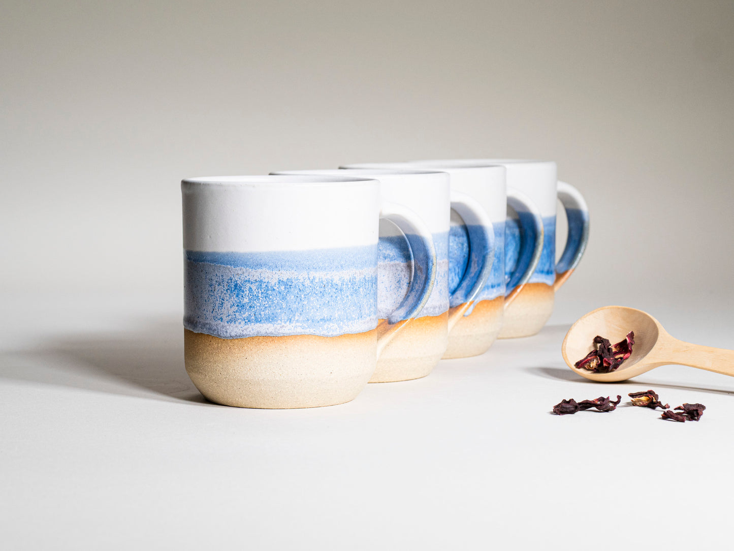 Ceramic Coffee Tea Mug with Handle Blue-Purple White 14 oz Stoneware