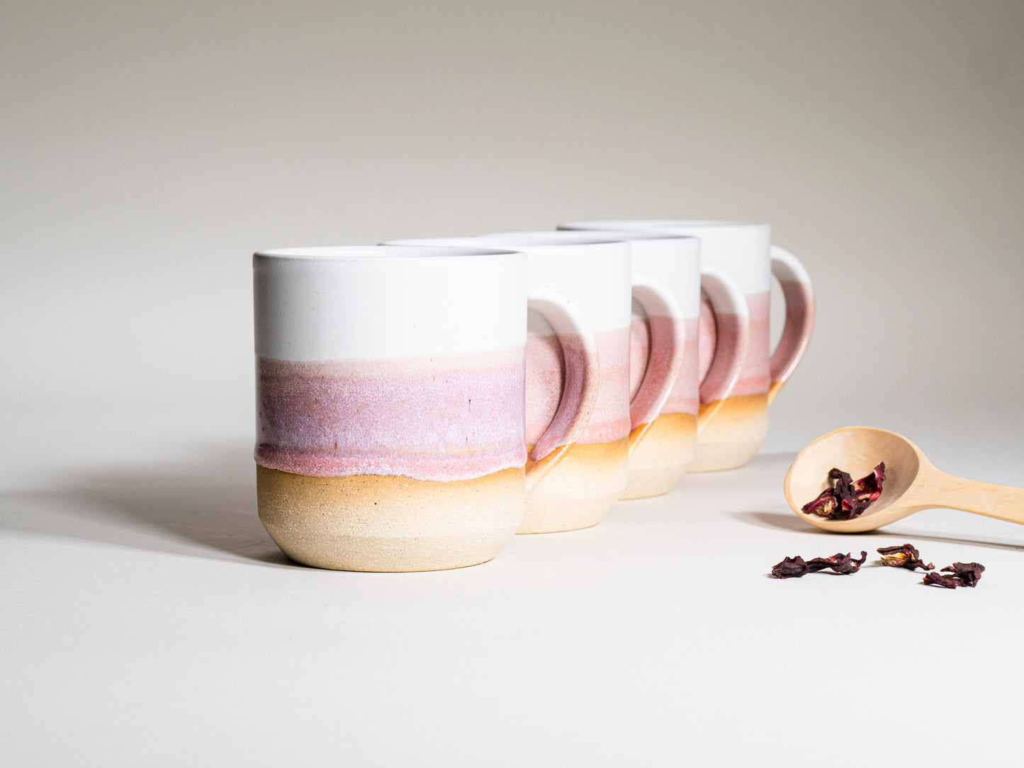 Ceramic Coffee Tea Mug with Handle Pink White 14 oz Stoneware