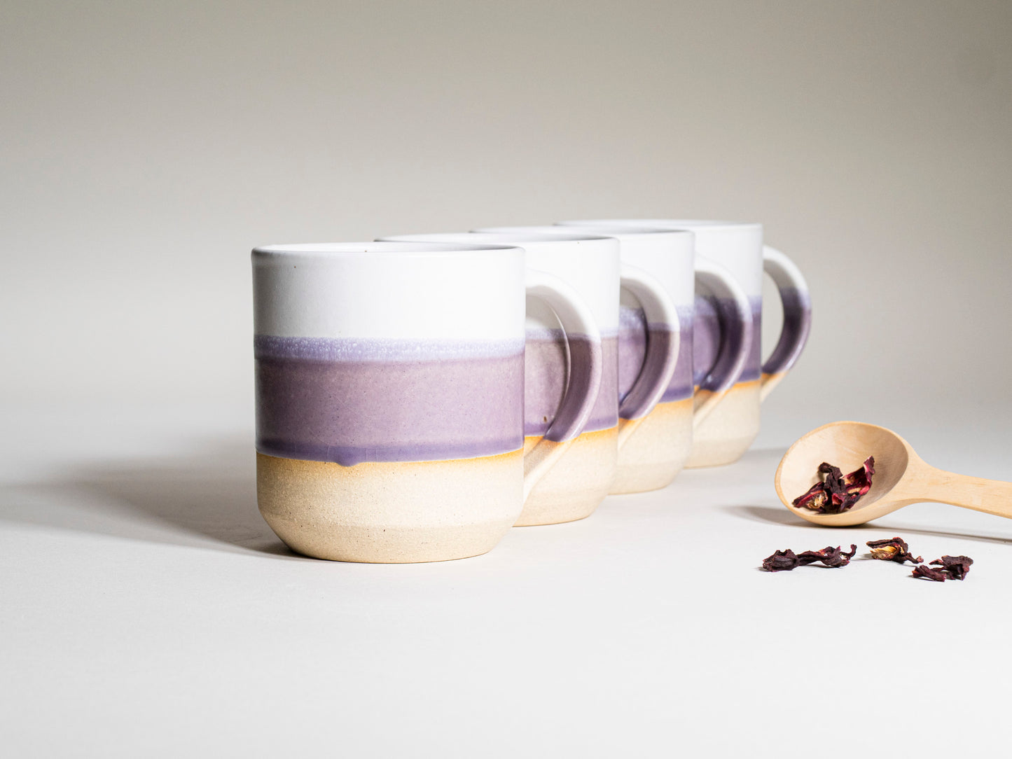 Ceramic Coffee Tea Mug with Handle Purple White 14 oz Stoneware
