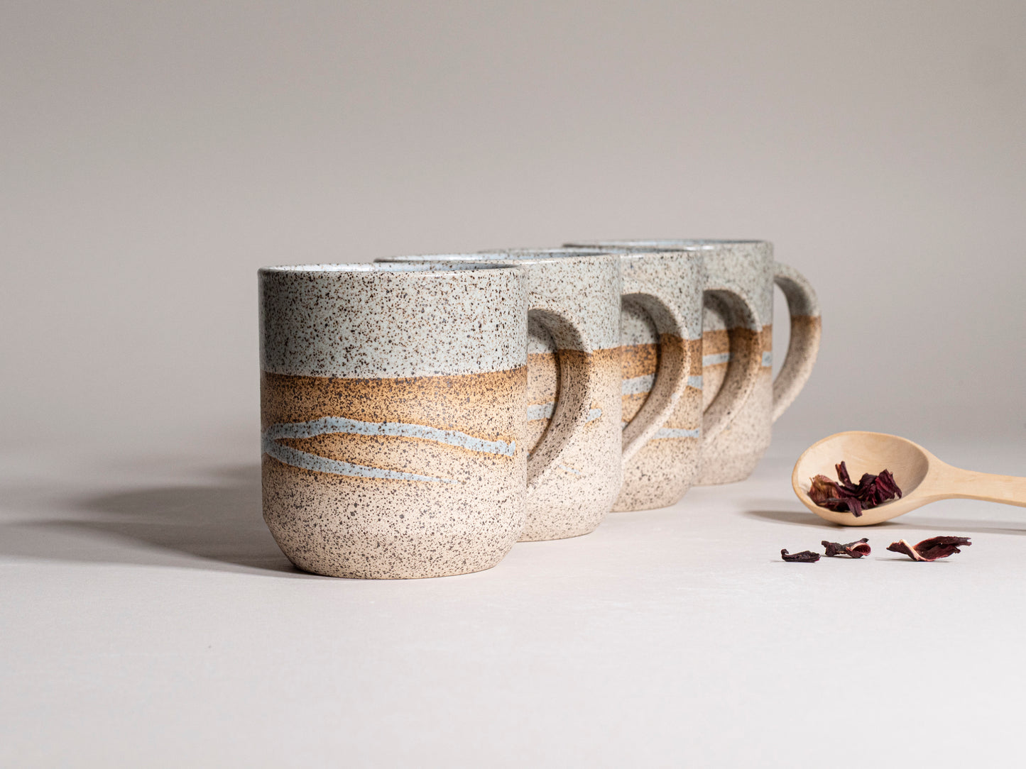 Ceramic Coffee Tea Mug Speckled Blue-Grey White w/Trailing 14 oz Stoneware