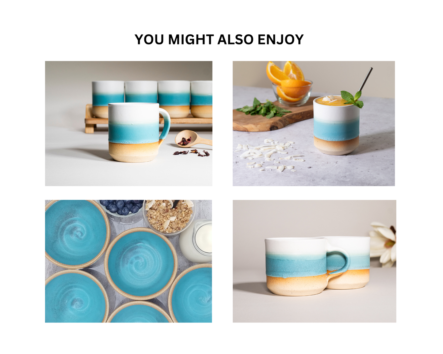 Cappuccino Cup, Latte Cup: Turquoise/White, approximately 10-12 oz, Stoneware