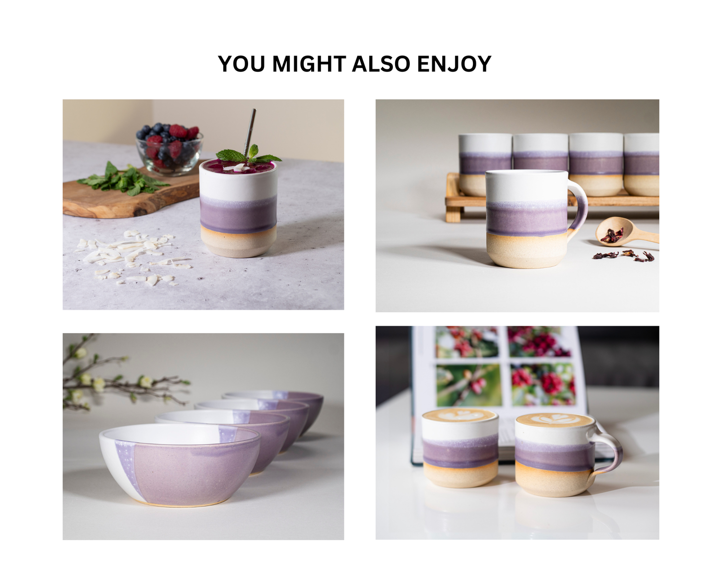 Cappuccino Cup, Latte Cup: Purple/White, approximately 10 -12 oz, Stoneware